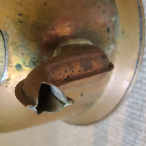 Vintage Cooper and Brass Teakettle/Pot with White Ceramic Handle - Picture 4 of 9